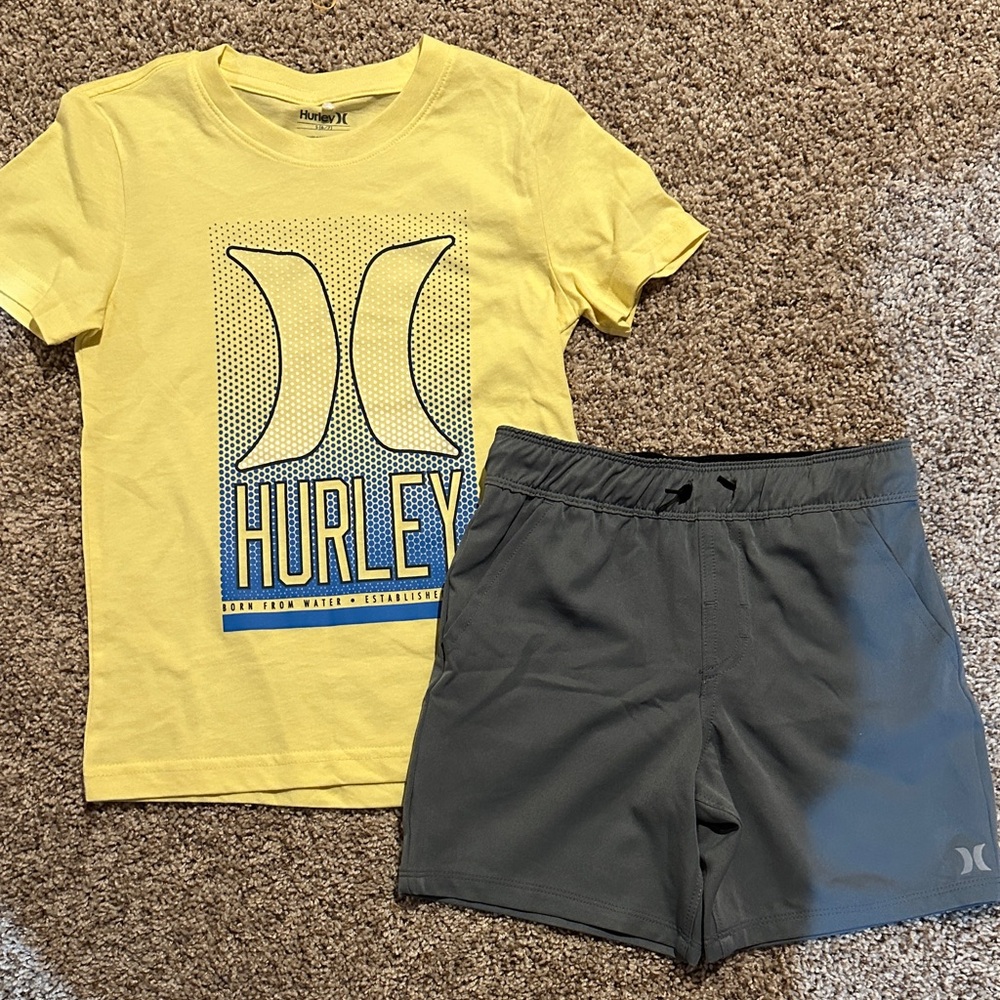 Hurley Vibrant Yellow Tee and Charcoal Shorts